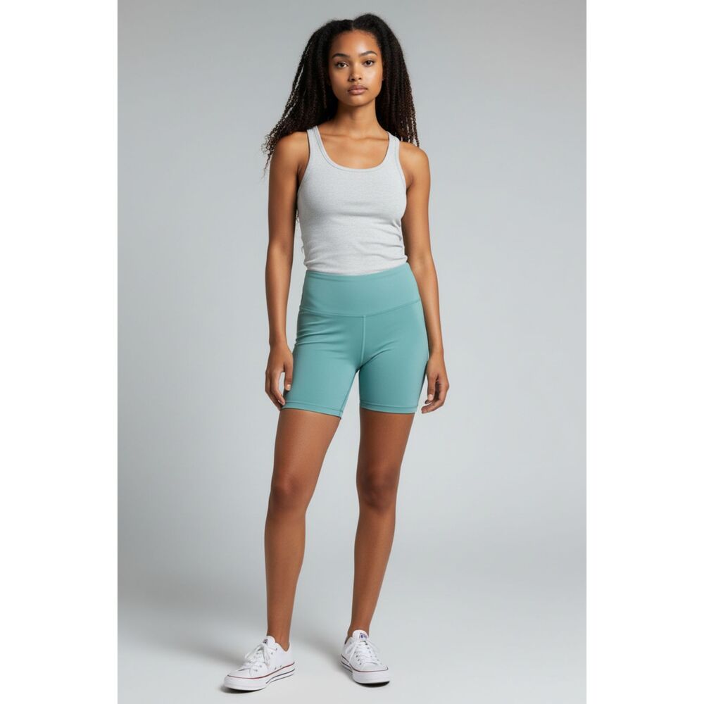 Yogalicious Lux Women's High Waist Biker Shorts Size L Teal Aqua Athletic